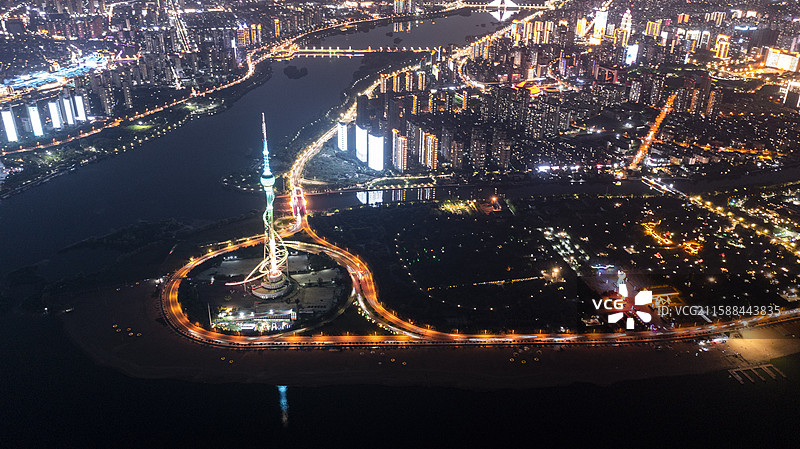 航拍山东省临沂城市夜晚风景图片素材