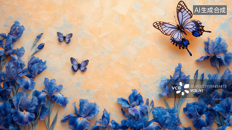 【AI数字艺术】紫色水彩紫罗兰蝴蝶风景植物插画背景图片素材