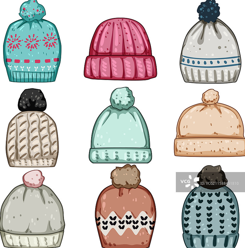 卡通冬季针织帽套装图片素材
