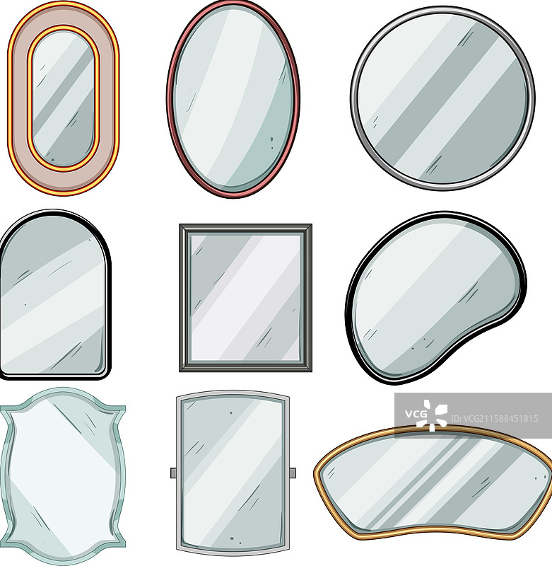 卡通风格的墙面镜子套装图片素材