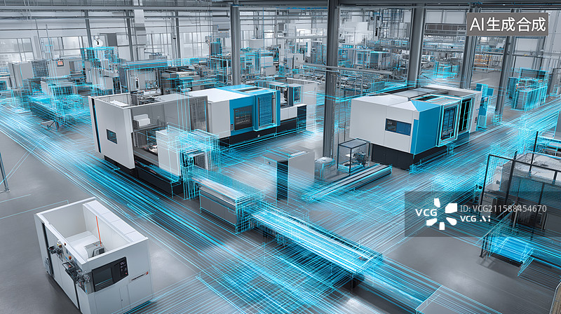 【AI数字艺术】工厂车间内数字化的生产流程图片素材