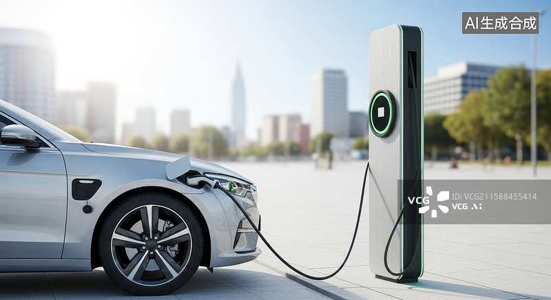 【AI数字艺术】城市环境中电动汽车充电图片素材