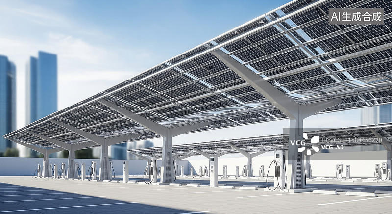 【AI数字艺术】太阳能供电的电动汽车充电站图片素材