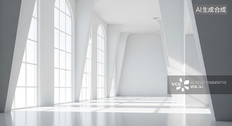 【AI数字艺术】明亮宽敞的白色室内空间图片素材