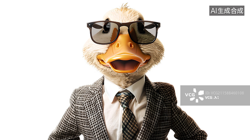 【AI数字艺术】戴墨镜穿西装的时尚鸭子图片素材