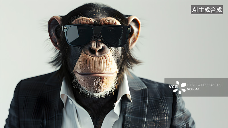 【AI数字艺术】穿西装戴墨镜的时尚黑猩猩图片素材