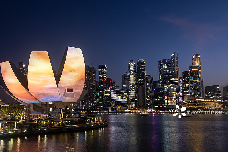 新加坡滨海湾艺术科学博物馆夜景图片素材