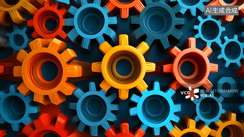 【AI数字艺术】多彩齿轮展示机械协作图片素材