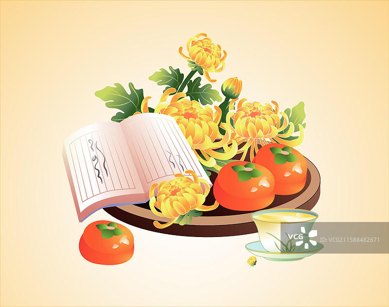 寒露 霜降 赏菊吃柿子 品茶图片素材