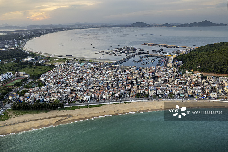 福建省漳州市东山岛澳角村滨海渔村人文景观航拍图片素材