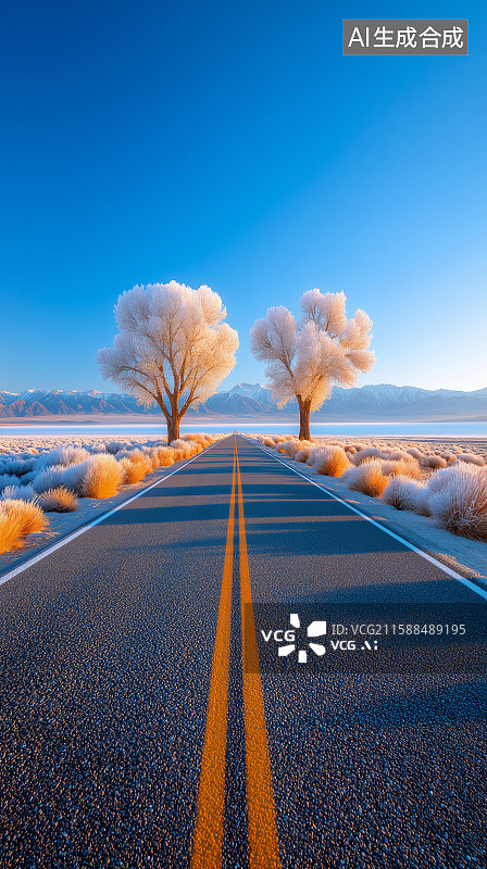 【AI数字艺术】秋日清晨的乡村公路图片素材