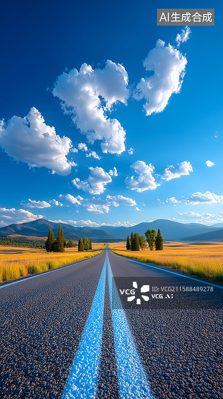 【AI数字艺术】秋日清晨的乡村公路图片素材