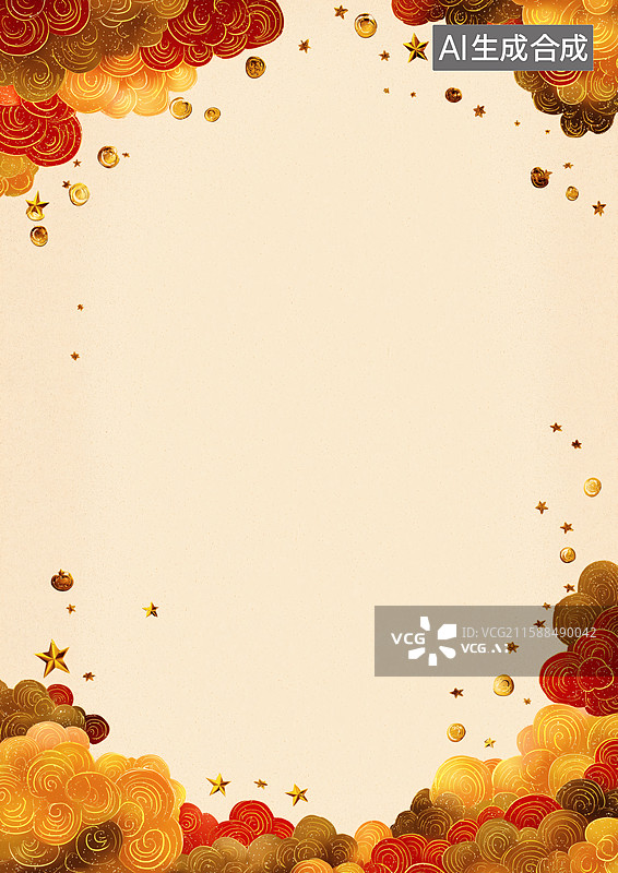 【AI数字艺术】节日祝福贺卡背景，金色祥云与花朵装饰图片素材