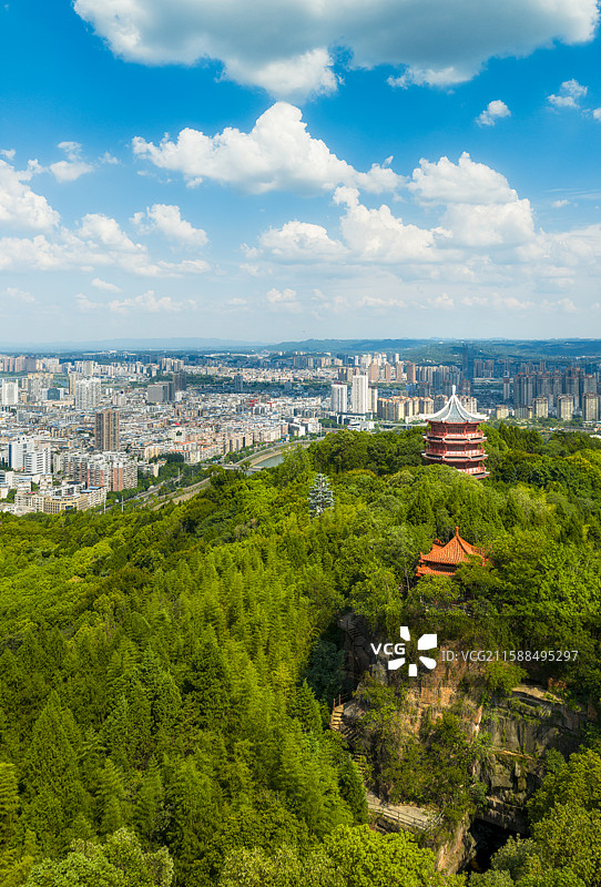 中国四川南充西山风景区开汉楼航拍图图片素材