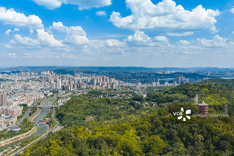 中国四川南充西山风景区开汉楼航拍图图片素材