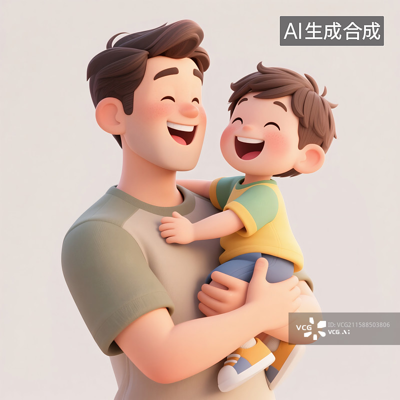【AI数字艺术】3D渲染抱着孩子的父亲人物插画图片素材