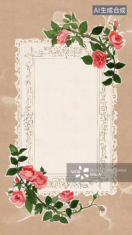 【AI数字艺术】复古玫瑰花边边框图片素材