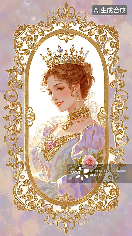 【AI数字艺术】古典肖像画：华丽皇冠下的优雅公主图片素材
