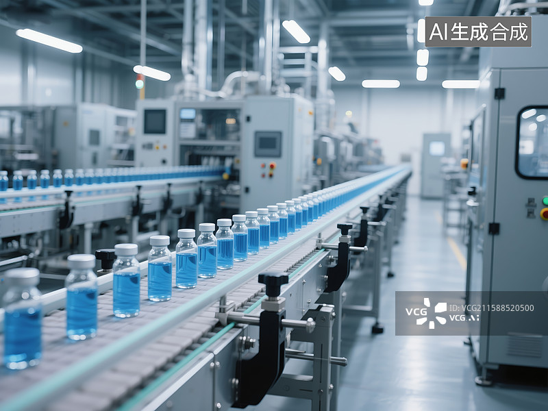 【AI数字艺术】自动化生产线上的瓶装液体图片素材