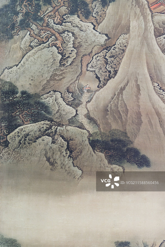 中国古代绘画局部，山崖，山石，山路图片素材