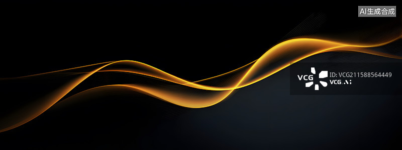 【AI数字艺术】金色波浪线条在黑色背景上的抽象图案图片素材