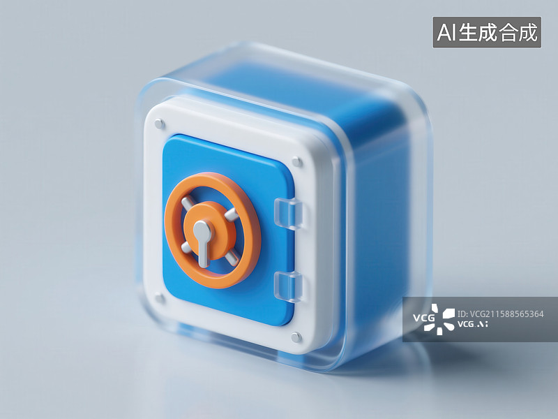 【AI数字艺术】3D 渲染透明蓝色保险箱：科技感安全防护视觉创意图片素材