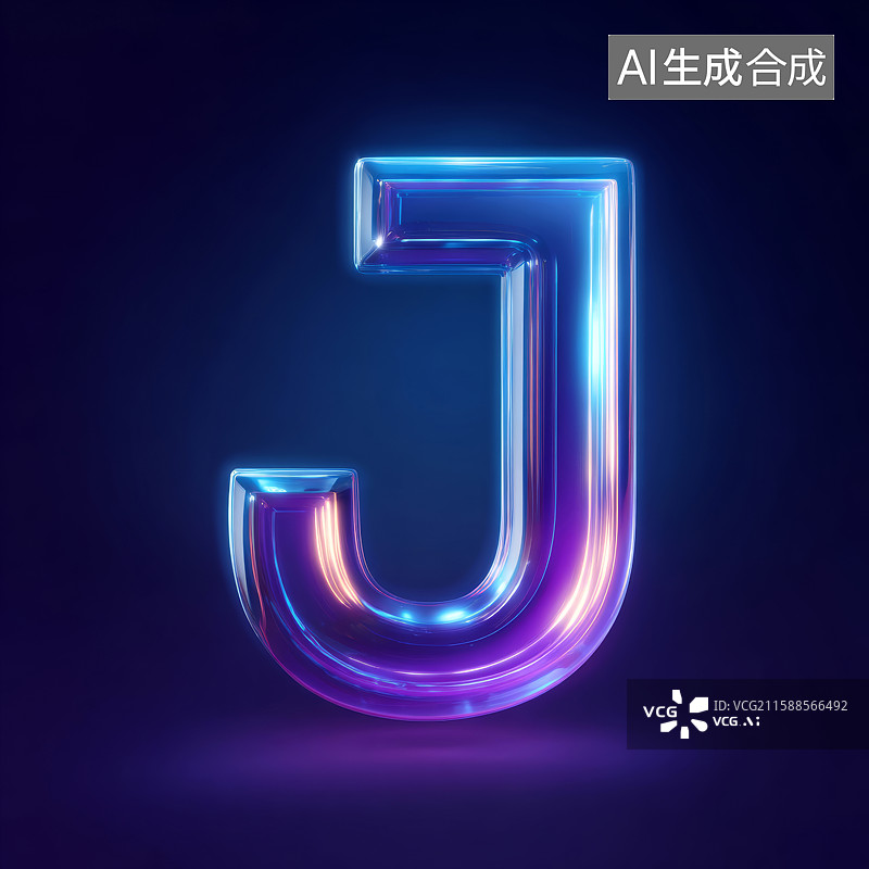 【AI数字艺术】霓虹发光的字母J图片素材