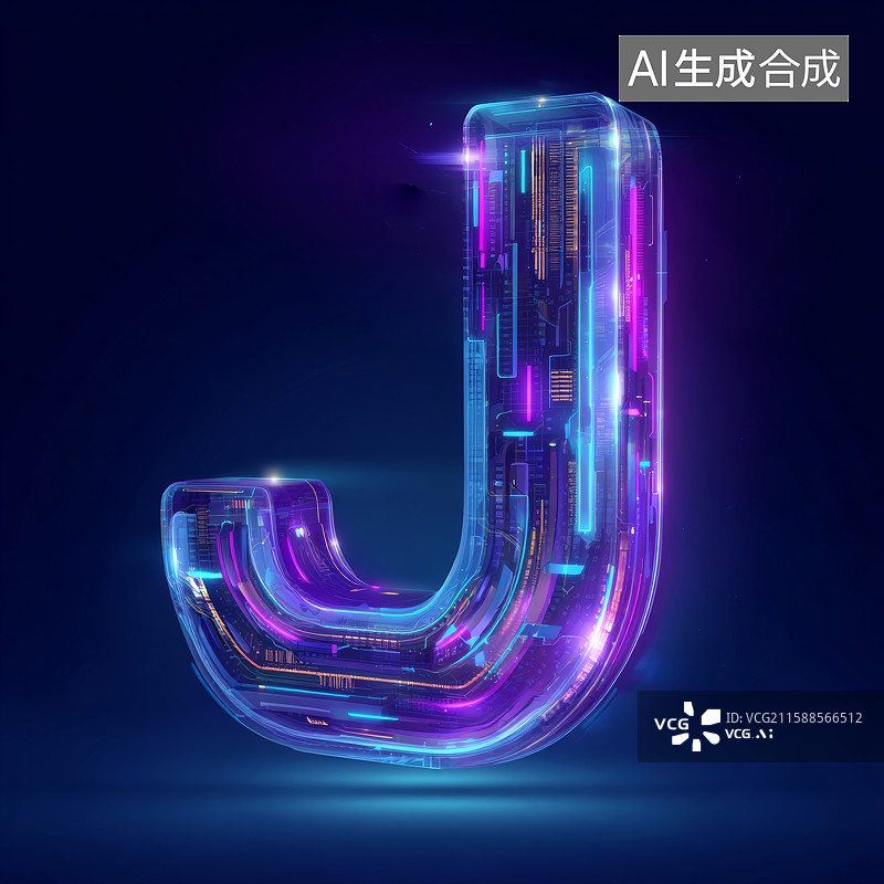 【AI数字艺术】霓虹发光的字母J图片素材