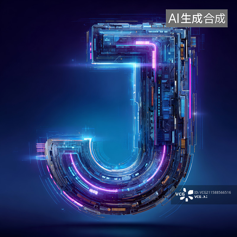 【AI数字艺术】霓虹发光的字母J图片素材