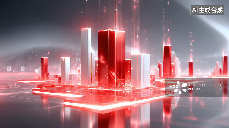 【AI数字艺术】科幻城市建筑，红色光效图片素材