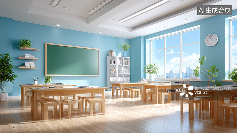 【AI数字艺术】教室的内部装饰和家具图片素材