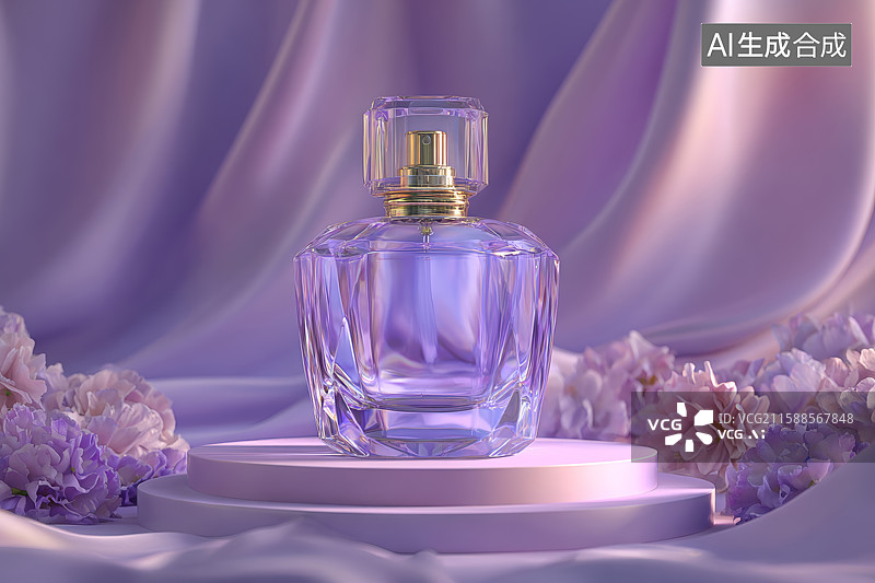 【AI数字艺术】优雅香水瓶与花卉装饰图片素材