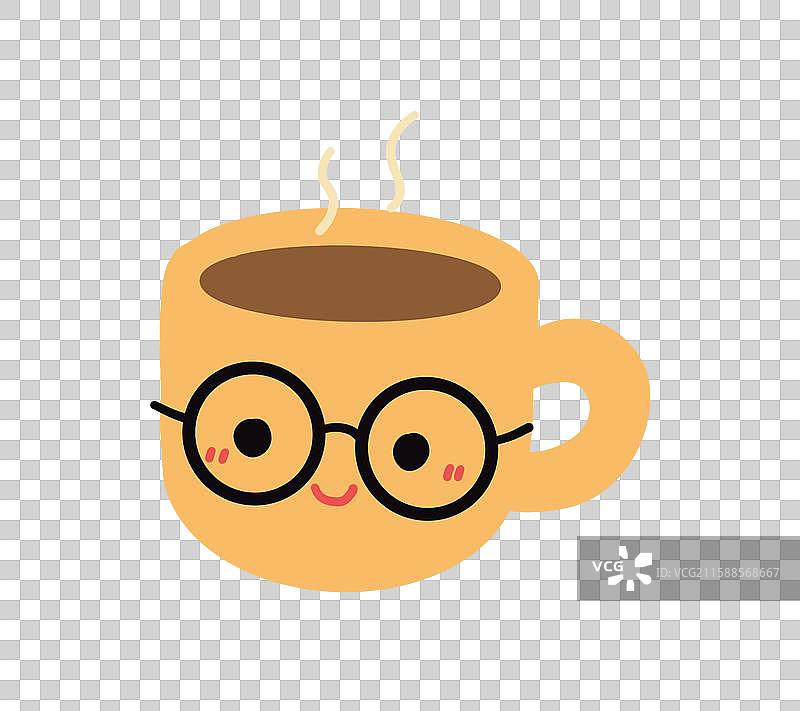 戴眼镜的可爱热咖啡杯图片素材