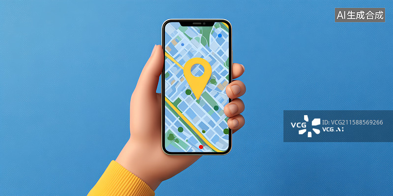 【AI数字艺术】手持手机显示地图定位图片素材