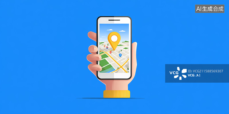 【AI数字艺术】手持手机显示地图定位图片素材