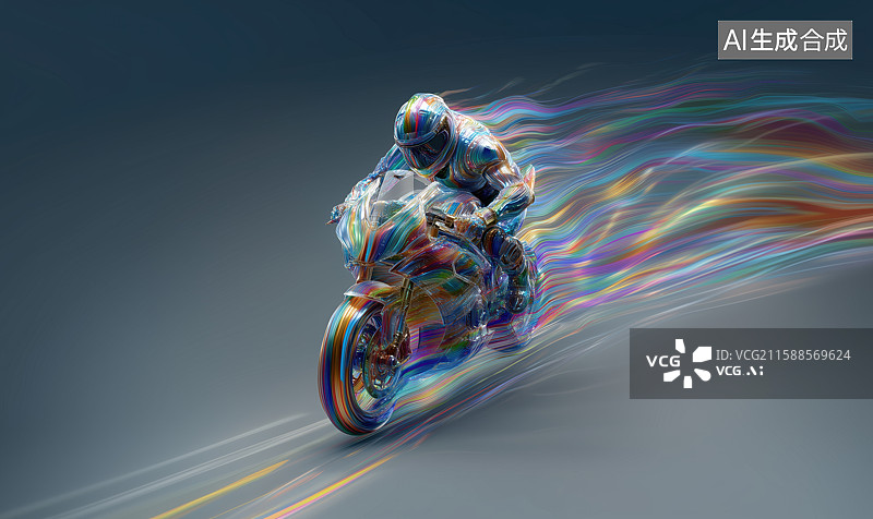 【AI数字艺术】极速摩托炫彩光影图片素材