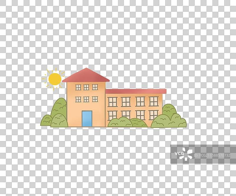 阳光下的校园建筑插画图片素材