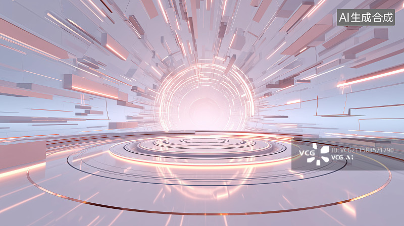 【AI数字艺术】圆环与三维图形组成的抽象未来科技背景图片素材