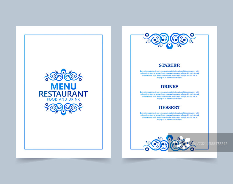 经典蓝色装饰的餐厅菜单图片素材