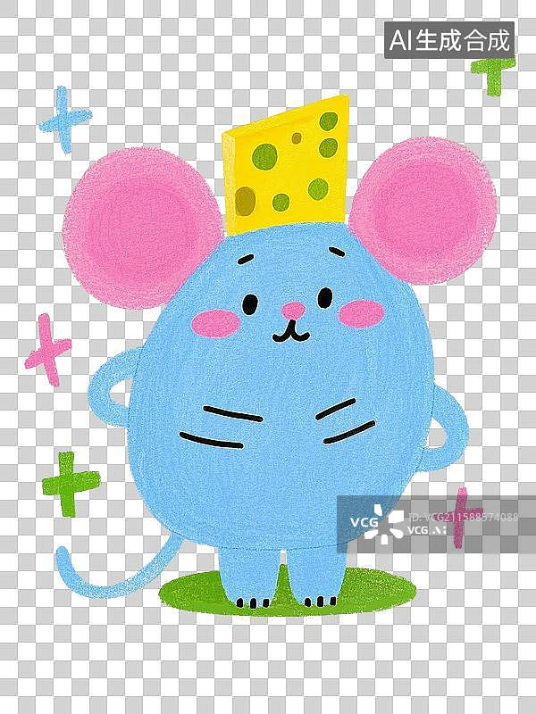 【AI数字艺术】治愈系手绘插画，可爱的小老鼠和奶酪，鼠年，十二生肖，免抠元素图片素材