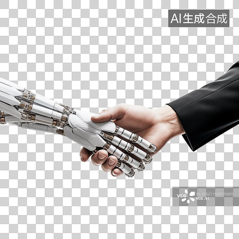 【AI数字艺术】和一个机械手握手的动作插画图片素材