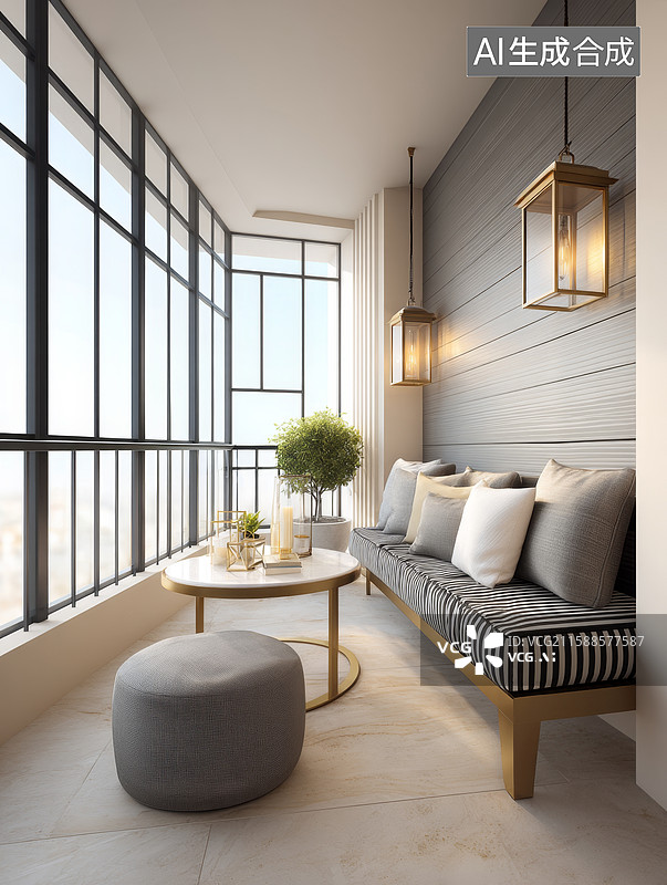 【AI数字艺术】现代阳台休闲空间图片素材