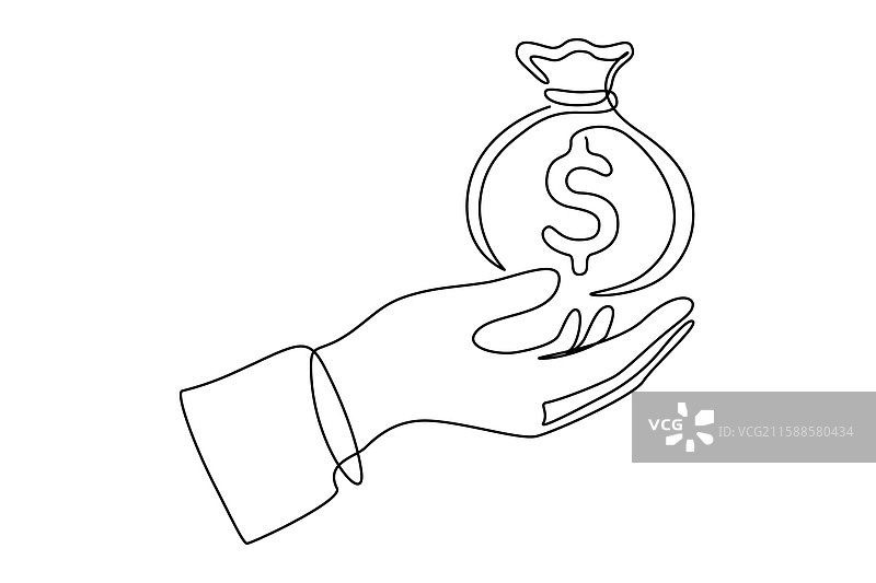 连续一笔画的美元钱袋图片素材