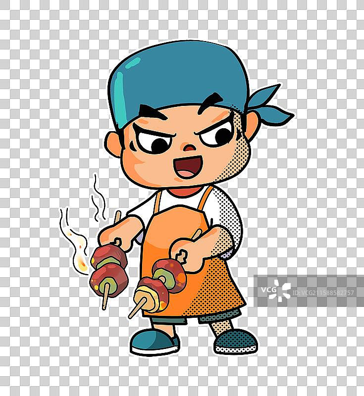 烧烤的男孩卡通元素图片素材