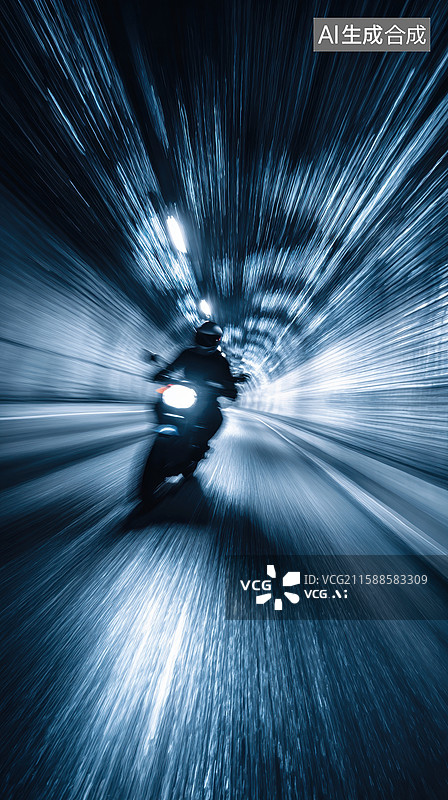 【AI数字艺术】高速行驶的摩托车在隧道中图片素材
