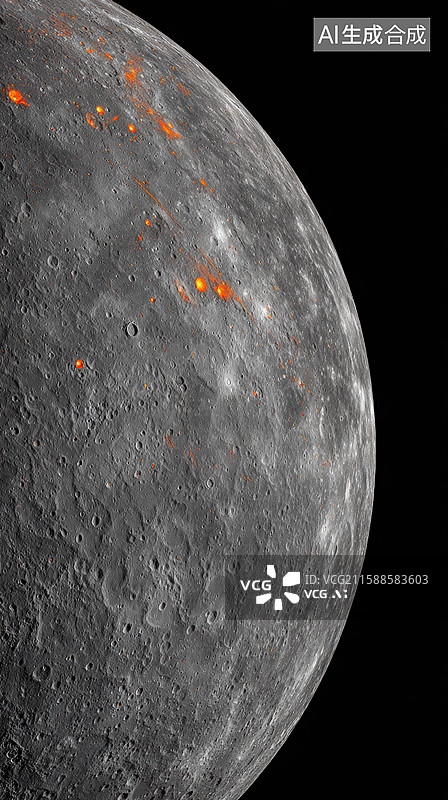 【AI数字艺术】月球表面的陨石坑与橙色标记图片素材