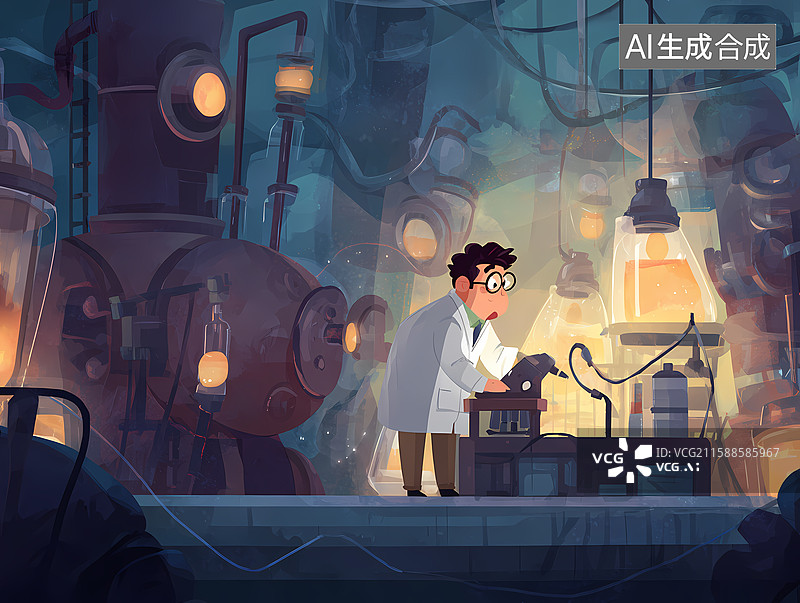 【AI数字艺术】科学家实验室发明创造插图图片素材