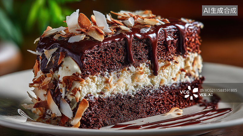 【AI数字艺术】巧克力奶油蛋糕切片图片素材