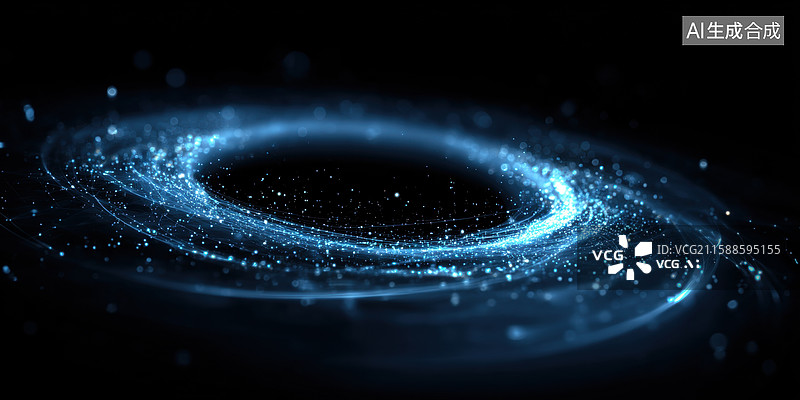 【AI数字艺术】神秘宇宙：蓝色光环中的星尘漩涡图片素材