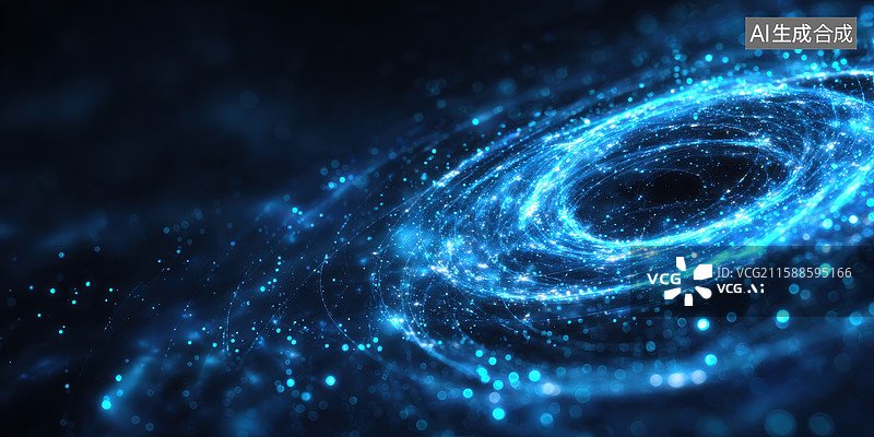 【AI数字艺术】神秘宇宙：蓝色光环中的星尘漩涡图片素材